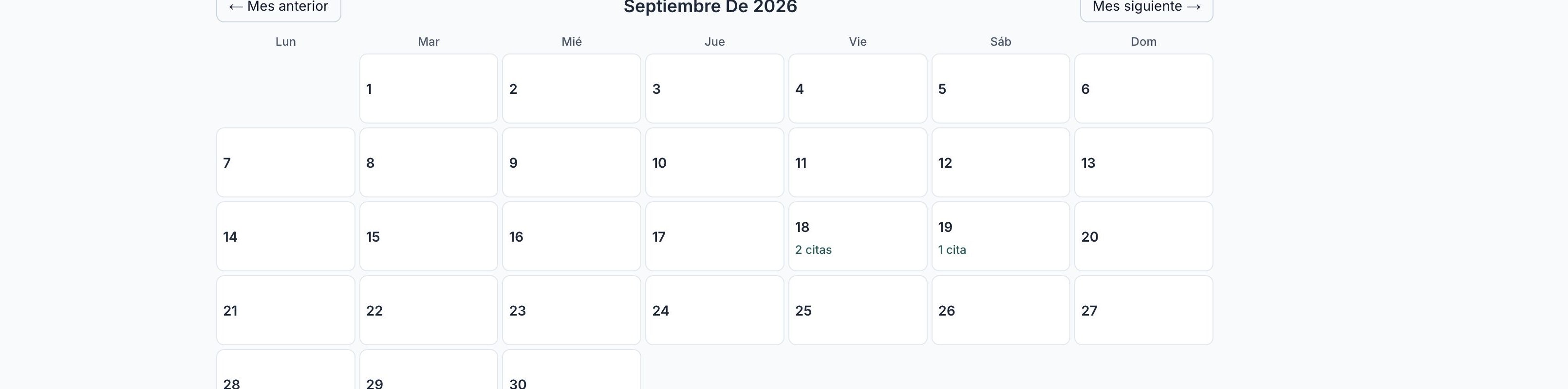 Calendario de visitas de servicio